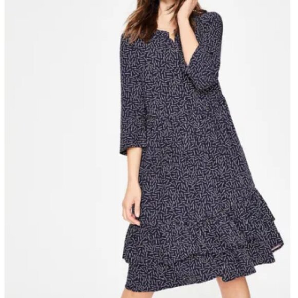 Boden Relaxed Tiered Flounce Hem Shirt Dress, Navy Arrow Print, Size 4R - Picture 1 of 14